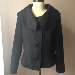 Harve Benard Oversized Collar Black Felt Coat L